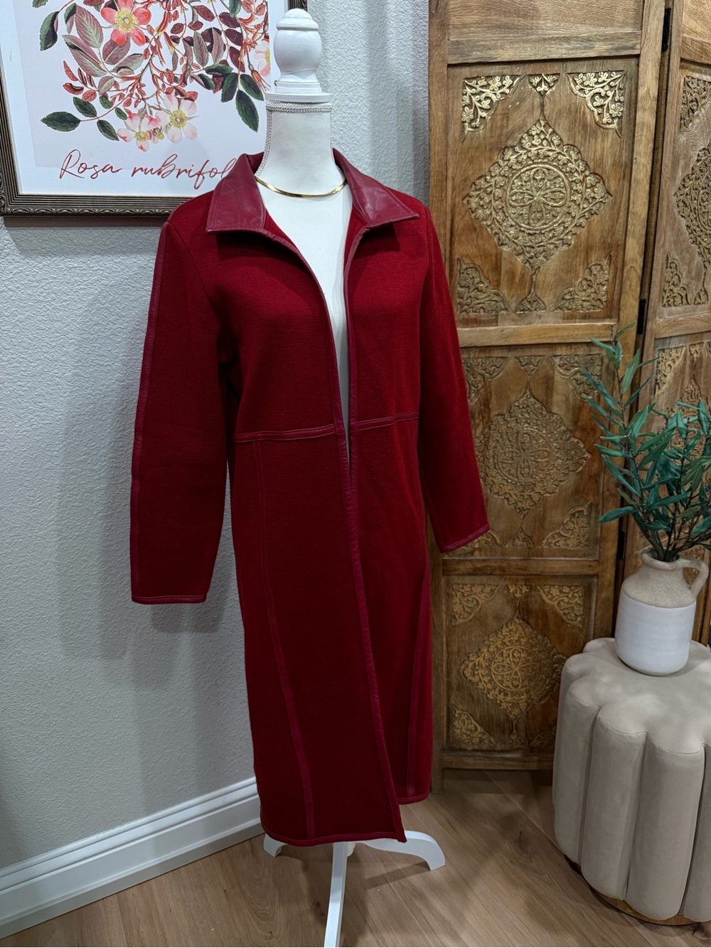 Long Red Open Front Coat 0059